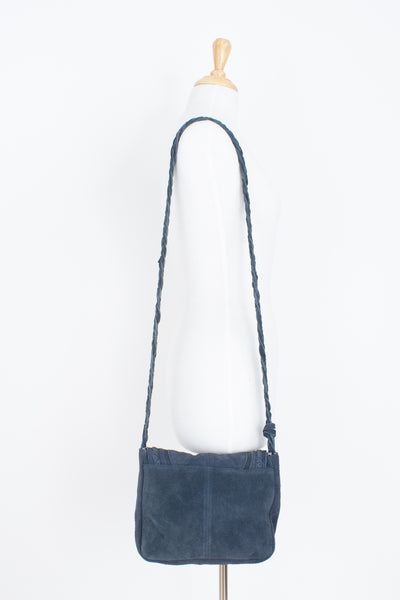 Midnight Blue Suede Leather Crossbody Messenger Bag