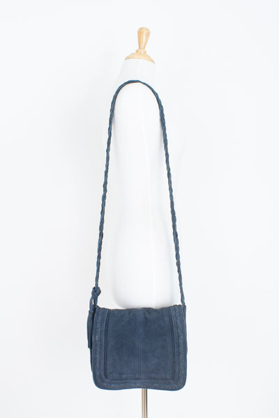 Midnight Blue Suede Leather Crossbody Messenger Bag