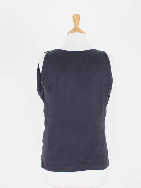 Midnight Blue Silk Bubble Neck Drape Blouse - Satin Suede Silk | 3 Sizes - XS, S & M