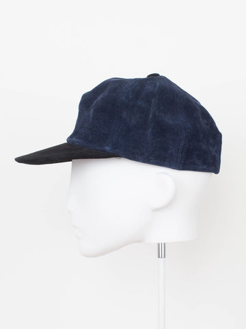90s Navy Blue & Black Suede Baseball Cap - One Size