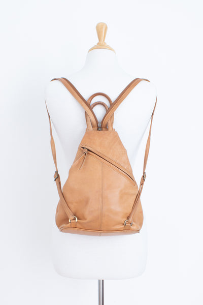 Distressed Tan Leather Convertible Backpack / Bag - Jobis