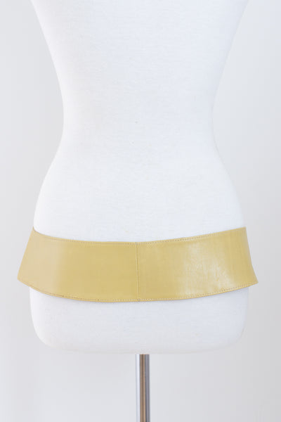 Wide Mustard Leather Belt with Silver Buckle & Details | Mid or Low Rise - Size M