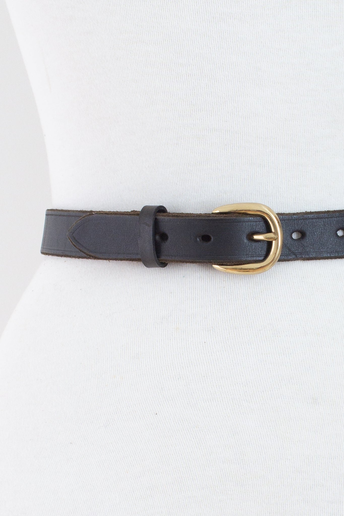 Black Leather Belt with Brass Buckle - Size 24"-29" / XS-M