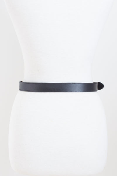 Black Leather Belt with Brass Buckle - Size 30"-35" / M