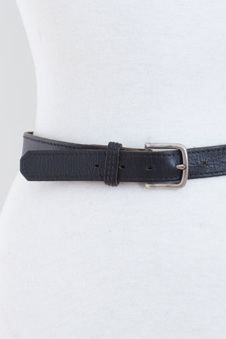 Black Leather Belt with Silver Buckle - Size 28"-33" / M