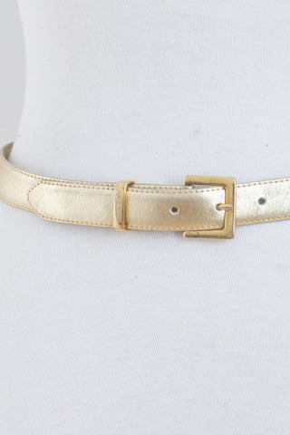 Thin Gold Leather Belt with Gold Buckle - Size 26"-32" / S-M