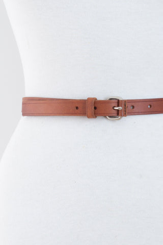Thin Light Brown Leather Belt with Silver Buckle - Size 24"-29" / XS/S