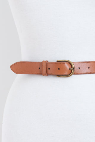 Thin Tan Leather Belt with Brass Buckle - Size 25"-31" / XS-S