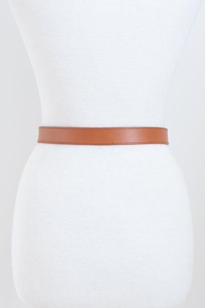 Thin Tan Leather Belt with Brass Buckle - Size 25"-31" / XS-S