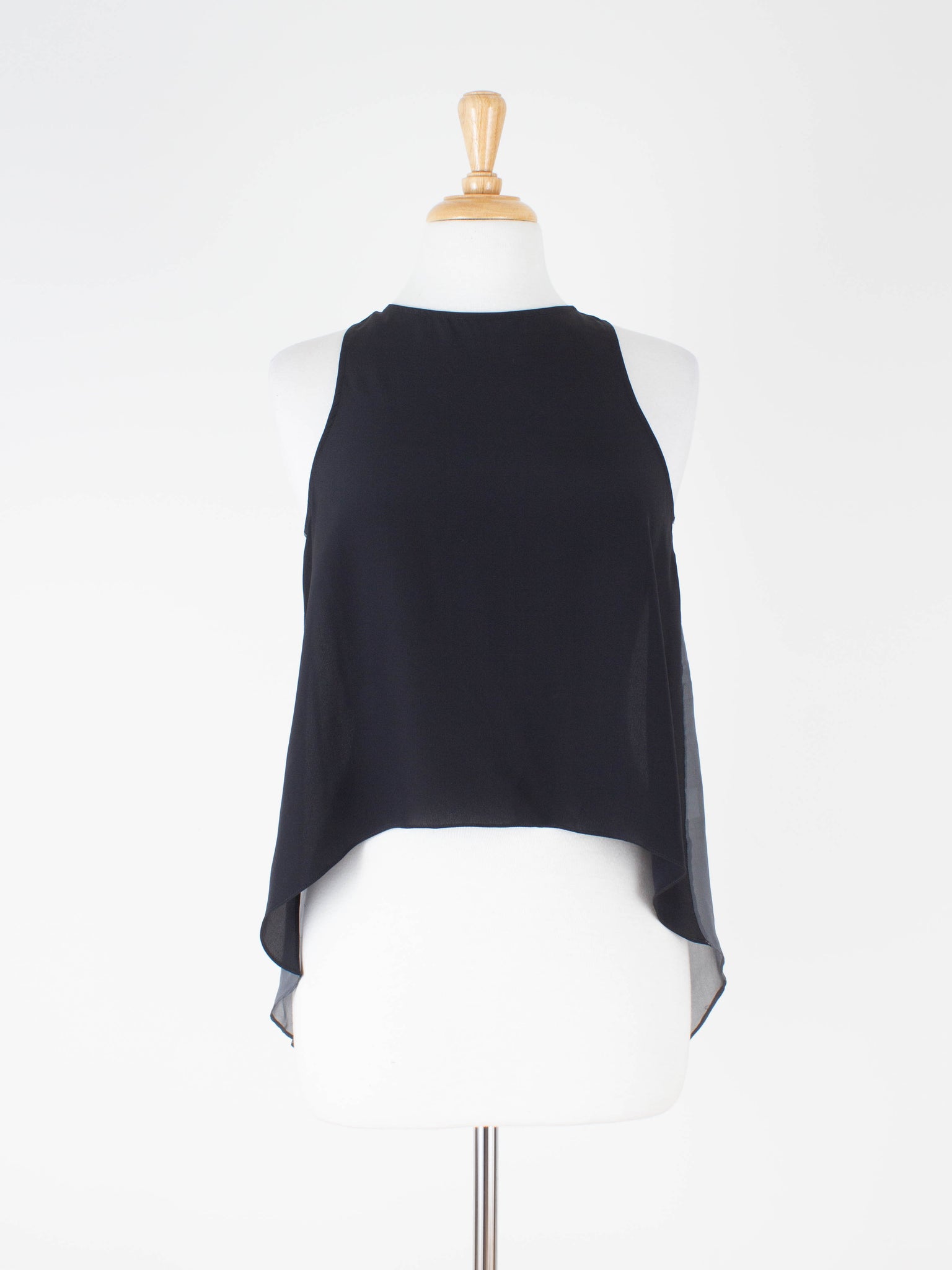 Two-Tone Black & Grey Drop Tail Sheer Silk Blouse | Size S