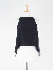 Two-Tone Black & Grey Drop Tail Sheer Silk Blouse | Size S