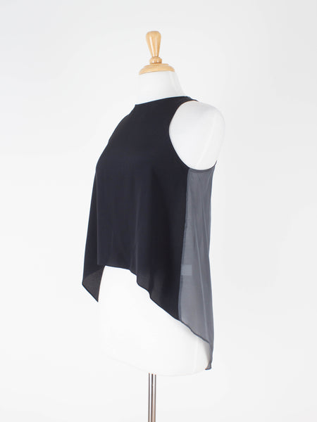 Two-Tone Black & Grey Drop Tail Sheer Silk Blouse | Size S