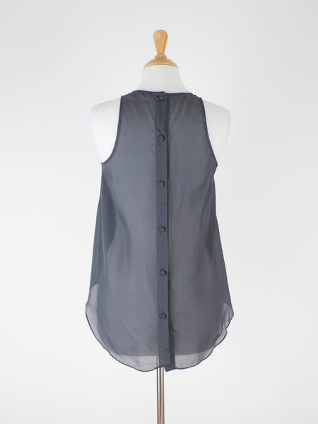 Two-Tone Black & Grey Drop Tail Sheer Silk Blouse | Size S