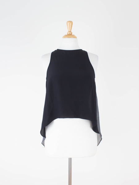 Two-Tone White & Light Grey Drop Tail Sheer Silk Blouse | Size - M
