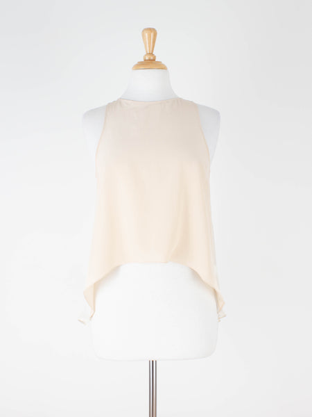Two-Tone Black & Grey Drop Tail Sheer Silk Blouse | Size S