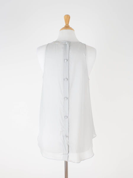 Two-Tone White & Light Grey Drop Tail Sheer Silk Blouse | Size - M