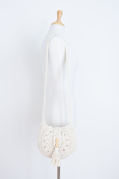 White Round Cotton Macrame Bag