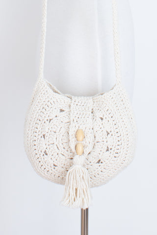 White Round Cotton Macrame Bag