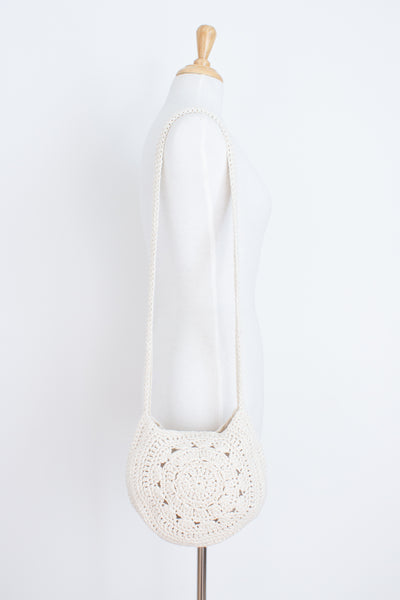 White Round Cotton Macrame Bag