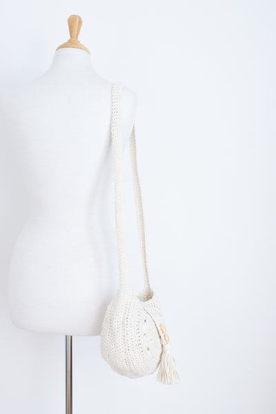 White Round Cotton Macrame Bag