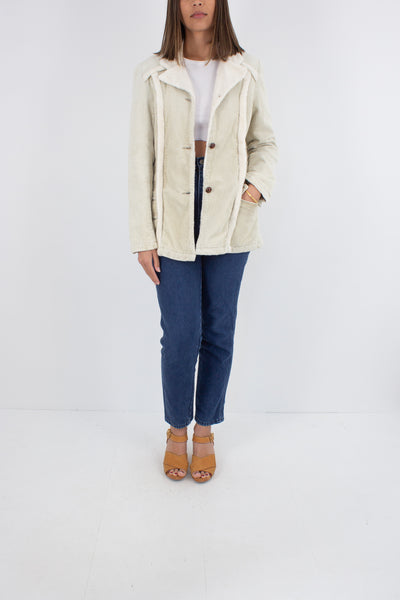 70s Cream Cord Fleece Jacket - Size M