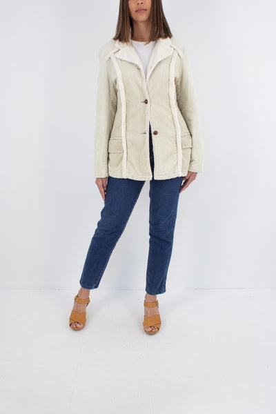 70s Cream Cord Fleece Jacket - Size M
