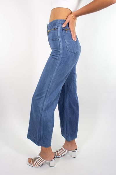 70s Indigo Blue Wide Leg Jeans - Size XS / 25"