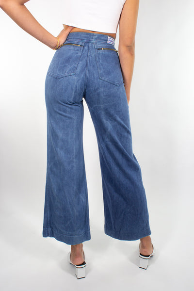 70s Indigo Blue Wide Leg Jeans - Size XS / 25"