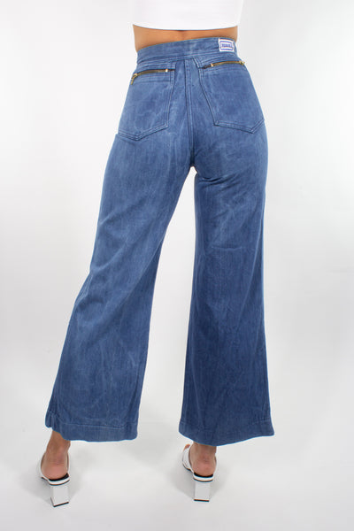 70s Indigo Blue Wide Leg Jeans - Size XS / 25"