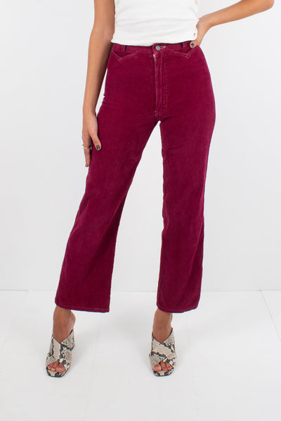 70s Burgundy Cord Jeans - Size XXS/XS / 25"