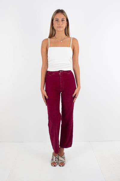 70s Burgundy Cord Jeans - Size XXS/XS / 25"