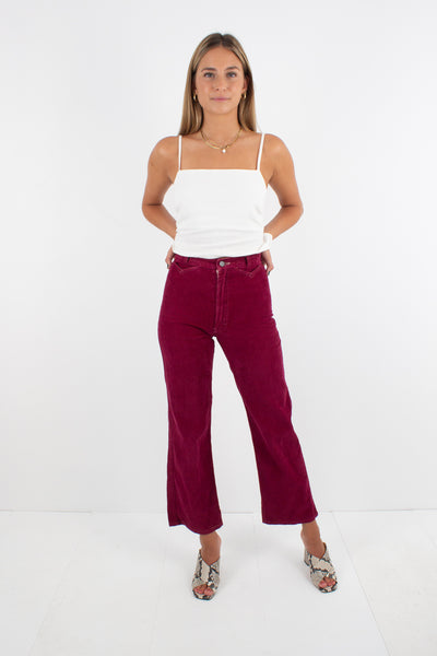 70s Burgundy Cord Jeans - Size XXS/XS / 25"