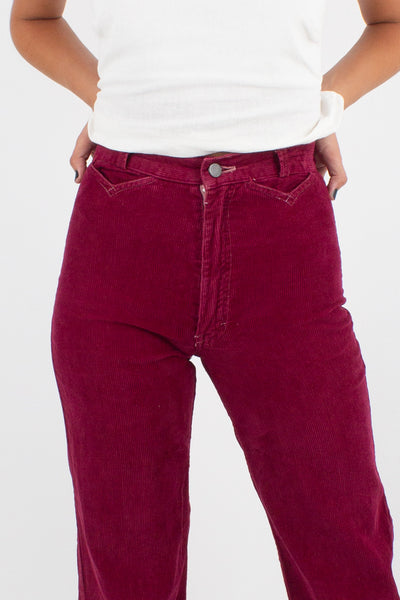 70s Burgundy Cord Jeans - Size XXS/XS / 25"