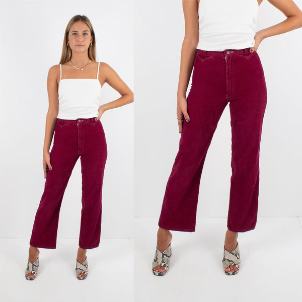 70s Burgundy Cord Jeans - Size XXS/XS / 25"