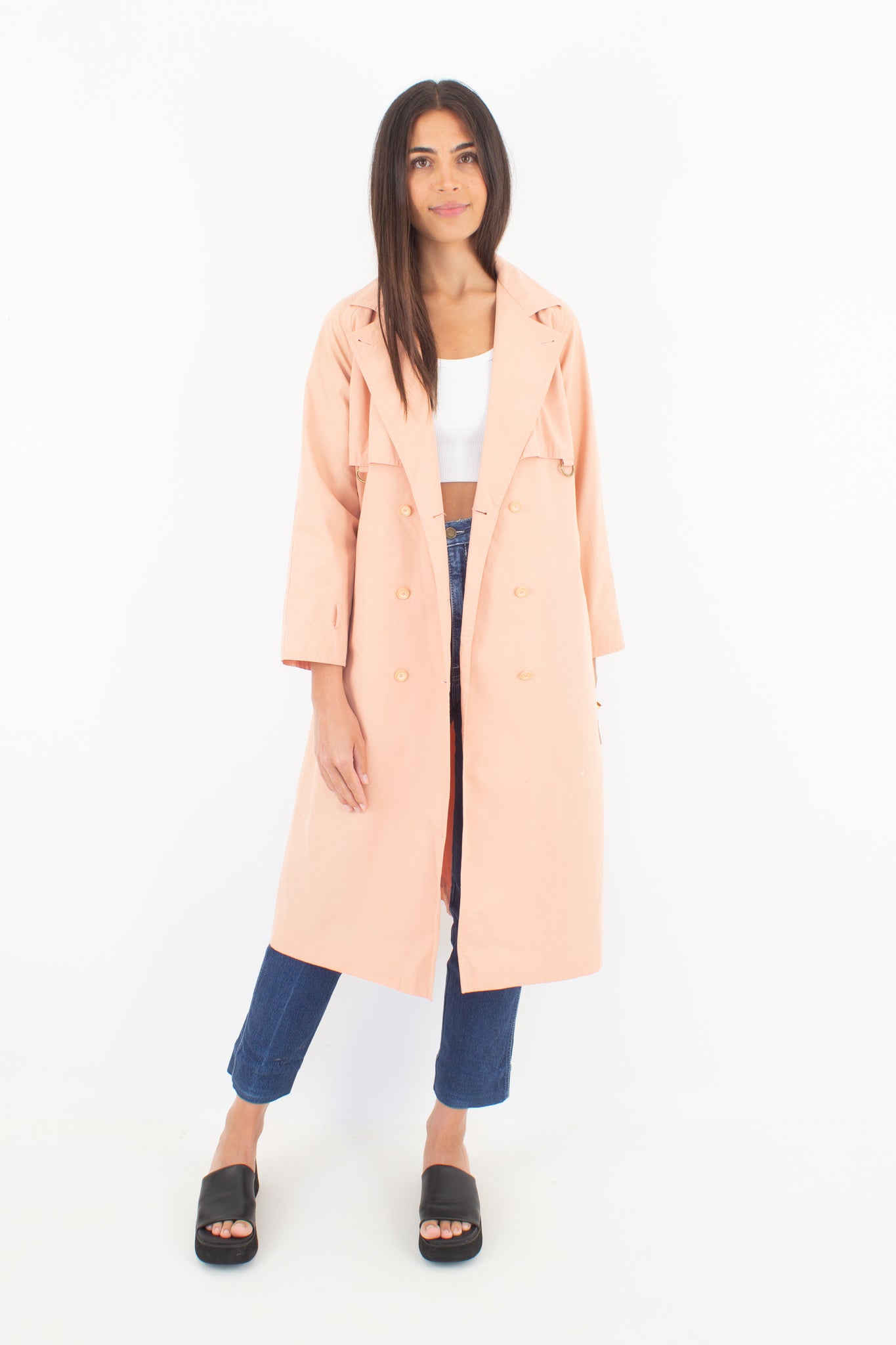 70s Peach Trench Coat - Size S/M