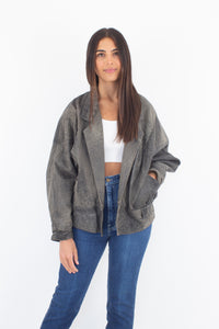 80s Oversized Grey Stonewash Leather Jacket - Size S/M/L