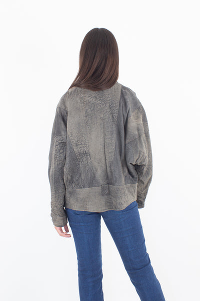80s Oversized Grey Stonewash Leather Jacket - Size S/M/L