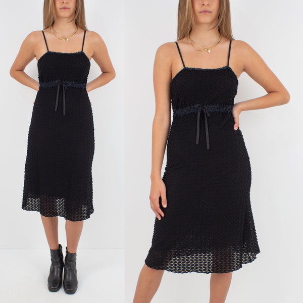 90s Black Stretch Lace Midi Dress - Size XS/S