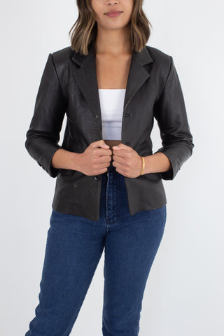 90s / Y2K Black Minimalist Leather Jacket - Size XS/S