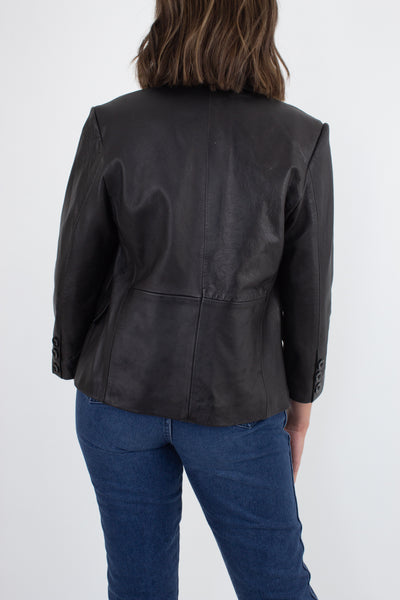 90s / Y2K Black Minimalist Leather Jacket - Size XS/S