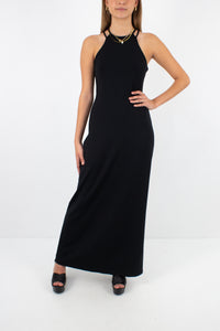 90s Slinky Black Maxi Halter Dress - Size S/M