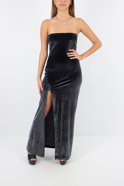 Strapless Stretch Velvet Maxi Dress - Size S / M