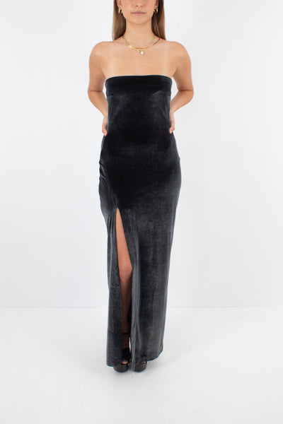 Strapless Stretch Velvet Maxi Dress - Size S / M