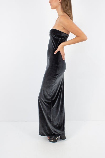 Strapless Stretch Velvet Maxi Dress - Size S / M