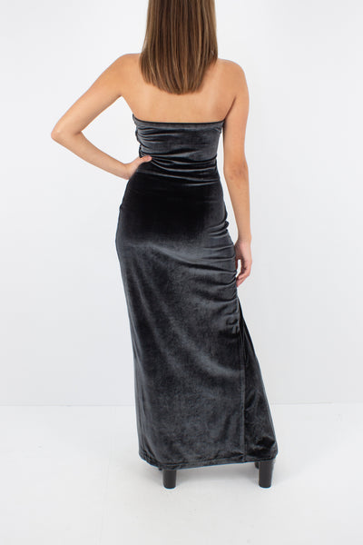 Strapless Stretch Velvet Maxi Dress - Size S / M