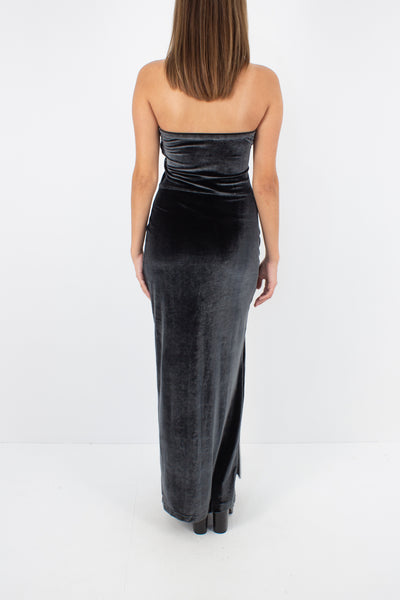 Strapless Stretch Velvet Maxi Dress - Size S / M