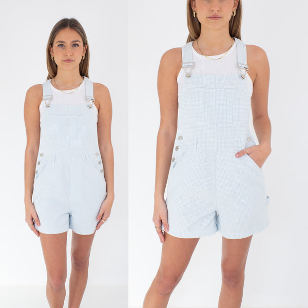 Baby Blue & White Gingham Check Overalls - 3 Sizes S, M & L