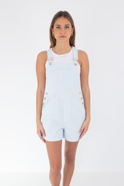 Baby Blue & White Gingham Check Overalls - 3 Sizes S, M & L