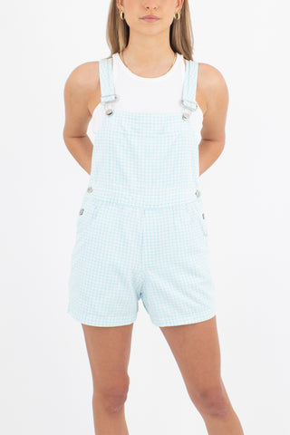 Baby Blue & White Gingham Check Overalls - Size XS/S
