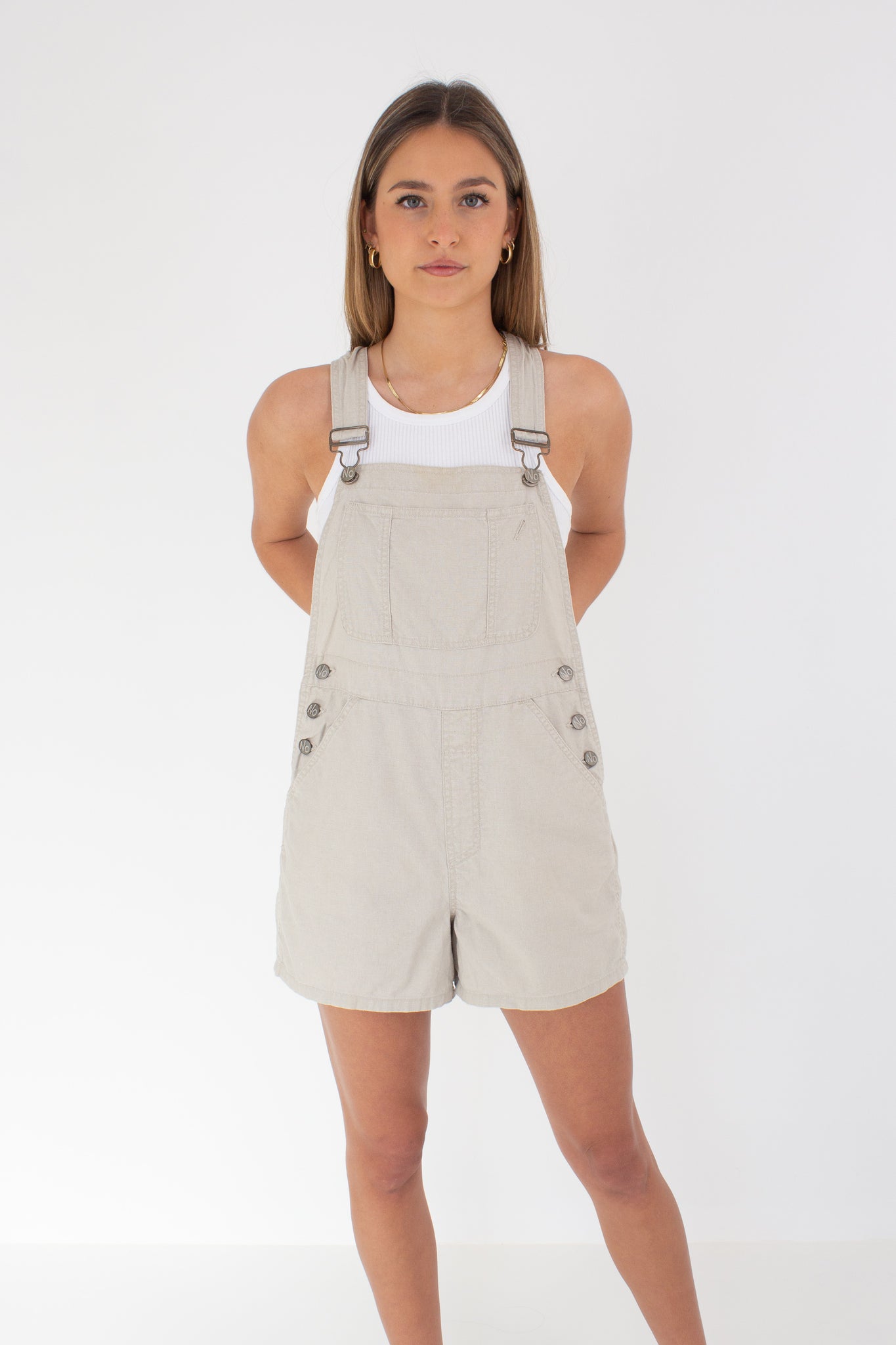 Beige Linen Overalls No Boundaries Size S MarlowVintage